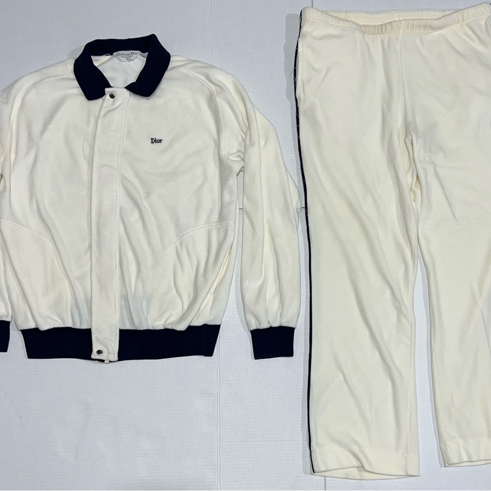 Vintage 80s Christian Dior Monsieur Sweater SweatSuit Pants Zip Velvet Velour